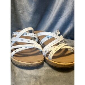 Skechers Cali Luxe Foam Cork Wedge Sandals Women's Size 11 White Cushioned Slide